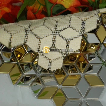 Rombo formos blizgančių aukso sumaišyti sidabro spalvos nerūdijančio plieno mozaikos plytelės vonios, dušo mozaikos virtuvės atgal splash