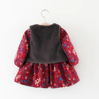 2018 karšto pardavimo vaikų mergaičių žiemos drabužių rinkinys Kūdikių mergaičių geras, švelnus apsiaustas+ Spalvų spausdinimo aksomo šilta suknelė rinkiniai 1-3 Metų !