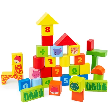 Mediniai blokai žaislai vaikams 34 Gabalus gyvūnų skaitmeniniai blokai klasikinis mokymosi išteklių (medienos blokai žaislai dovana