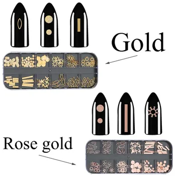 Rose Aukso 3D Nagų Dekoravimo Lauke Geometrija, Padengtą Metalo Nagų Smeigės Manikiūro Rato Turas Kvadratinių Nagų Dailės Papuošalai #288258
