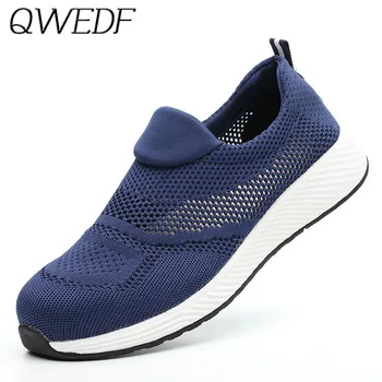 QWEDF 2019 Prekės vasaros lengvas plieno toecap vyrų darbo ir saugos batai kvėpuojantis vyrų batai plius dydis 39-46 B1-19