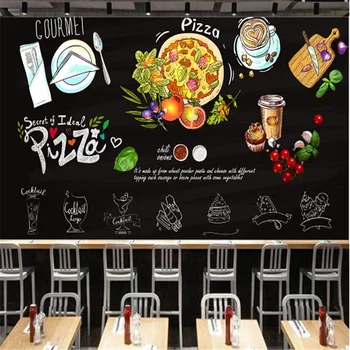 Custom Greito Maisto Restoranas, Pramonės ir Dekoro, Sienų Tapetai, 3D Asmeninį Pica Parduotuvė Lentos Fone Sienos Popieriaus 3D