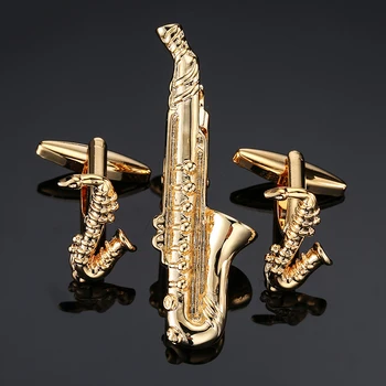DY naujas aukštos kokybės muzikos įranga aukso Sax rankogalių segtukai prisegamas nustatyti vyrų mados bižuterijos nemokamas pristatymas