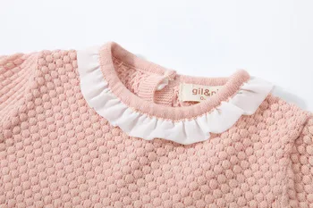 Bamblys Baby Girl Rudenį Komplektus Atsitiktinis ilgomis Rankovėmis Lėlės Apykaklės Megztinis + Pynimas Pražysti 2vnt Drabužių Rinkinys
