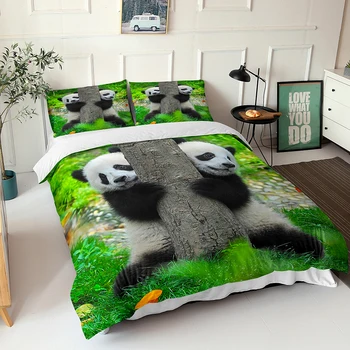 Antklode Padengti Nustatyti 3d Patalynės Užvalkalai Panda Spausdinti paklodės Su Užvalkalai Minkštas Pora Miegamasis Patalyne, Namų Tekstilė