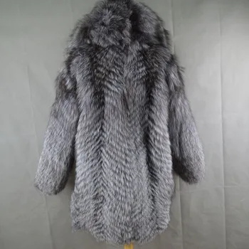 FURSARCAR Moterų Nekilnojamojo Sidabrinės Lapės Kailiniai Ilgi Paltai Su Kailio Gaubtas Prabanga Žiemos Natūralus Sveikos Odos Kailinius Hoodies Šiltas Moterų Outwear
