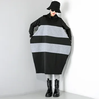 2020 M. Žiemos Nauji Aukštos Apykaklės Megztinis Kontrastas Suknelė Tamsiai Asmeninį Didelio Dydžio Ilgos Suknelės Moterims Laisvus Drabužius, Moteris