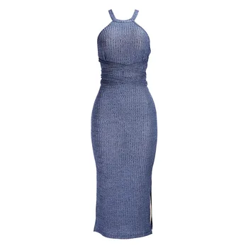 Apynasrio Rankovių Backless Bodycon Suknelė Vasaros Stiliaus Įgulos Kaklo Vidurio Blauzdos Seksualių Moterų Paplūdimio Ponios Atsitiktinis Suknelės