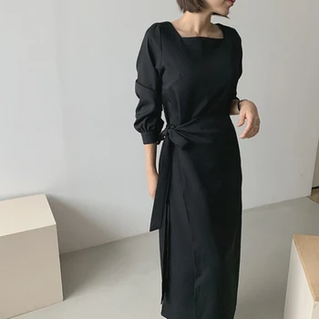 Naujas 2021 Moteris Rudens-Žiemos Suknelės Aikštėje Apykaklės Nėrinių Derliaus Elegantiškas Korėjos Stiliaus Laukinių Panele Ilga Suknelė
