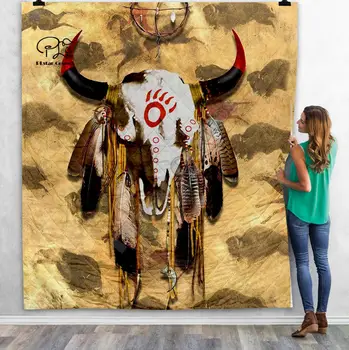 Juoda Vietinių Indėnų Lakotų Kaukolė buffalo soldier 3D Antklodė Antklodė Suaugusiųjų Patalynės Mesti Minkšta Šilta Antklodė Su Medvilnės Antklodė-4