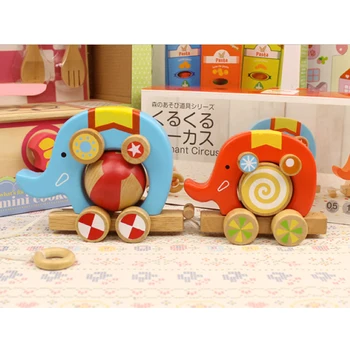 D633 Nemokamas pristatymas bauda medinis žaislas 2 dramblys vilkdami automobilį įdomus varantys dizaino Vaikų švietimo žaislai