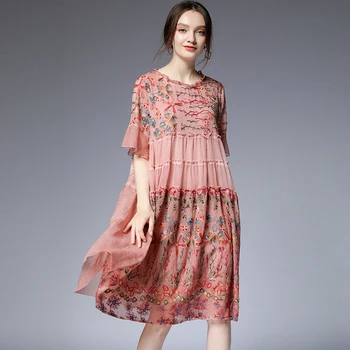 Riebalų moteriški drabužiai 2020 didelio dydžio moteriški vasarą naujų riebalų sesuo jaunesnio amžiaus šifono siuvinėjimo suknelė moterims