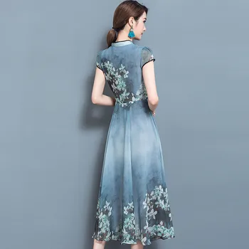 Plonas Vestido Se Festa Vestidos Vintage Suknelė Moteriška Vasaros Suknelės Moterų Plius Dydžio Mėlynos spalvos Gėlių Suknelė Šifono AYUNSUE FYY495