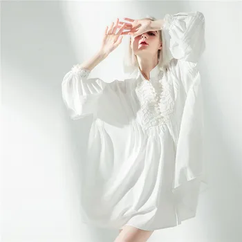 XITAO Baltoji Moteris Suknelė Mados Naujų Moterų 2020 M. Žiemos Banga, Visas Rankovės Plisuotos Vienos Krūties Raišteliu Mažumų Suknelė ZXR1082
