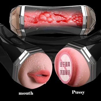 Automatinis Dual Channel Vyrų Masturbator Vibracijos Realus Multi-dažnio Vagina Pussy Taurės Oralinio Sekso Mašina Sekso žaisliukai Vyrams