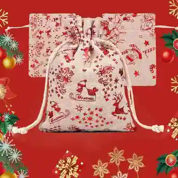 Kalėdų Medvilnės, Lino Maišelis Vietoje tarpvalstybinių Kalėdų Ornamentu maišas Maišas Dovanų Saldainių Kalėdų Y6U4