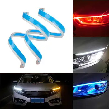 2vnt Automobilio LED Ultra-plonas Šviesos važiavimui Dieną Lankstus, Minkštas Vamzdis Vadovas Automobilį LED Juosta atspari Vandeniui Posūkio Signalo Lemputė