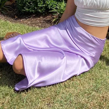 Kietojo violetinę satino, šilko sijonas ponios aukšto juosmens vasaros ilgas sijonas 2020 naujas stilius ponios office sijonas pavasario