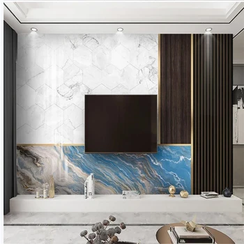Custom 3d foto tapetai, Modernus minimalistinio marmuro tapetai abstrakčių geometrinių medienos tekstūros fone sienos