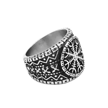 Žavesio Skandinavų Vikingų Rune Žiedas iš Nerūdijančio Plieno Papuošalai Klasikinis Odin Simbolis Amuletas Dviratininkas Vyrai Moterys Žiedas Didmeninė SWR0977A