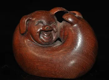 Kalėdų Kinija Boxwood medžio drožė Feng Shui laimingas kiaulių Kiaulių Zodiako gyvūnų statula Naujųjų Metų