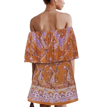2020 Metų Vasaros Boho Suknelė Moterims Off Peties Paplūdimio Atsitiktinis Palaidų Mini Suknelė Trumpomis Rankovėmis Gėlių Spausdinti Sundress