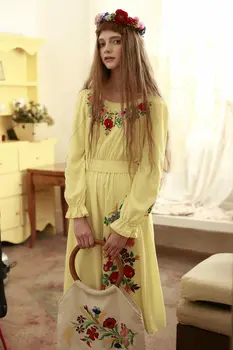 LYNETTE TAI CHINOISERIE Rudenį, Pavasarį Originalaus Dizaino Moterų Vengrija Princesė Mori Grils Geltonos spalvos, Siuvinėta Suknelė