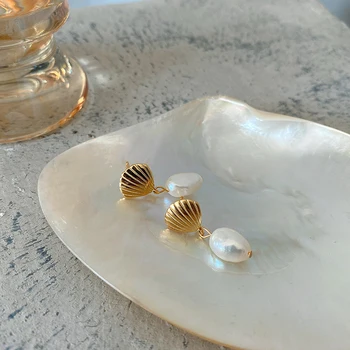 Derliaus shell perlų 925 Sidabro Lašas Auskarai Boho Papuošalai korėjos Auskarai Minimalizmas Brincos Pendientes Žavesio Auskarai Moterims