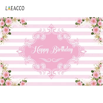 Laeacco Gimtadienio Backdrops Pink, White Stripes Gėlių Vainikas Modelis Fotografijos Fonas Naujagimių Photophone Fotostudija