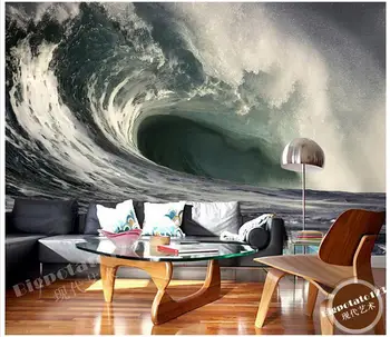 Custom 3d tapetai, 3d sienų freskomis tapetai Tik gražus bangų banguoti nerami bangos TV nustatymas sienos 3d tapetai namų puošybai