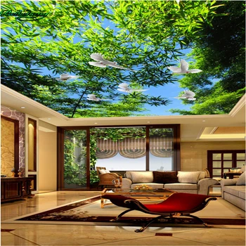 Beibehang Šviežių bambuko miškų mėlynas dangus kambarį miegamojo lubų, stogo šventyklos užsakymą lounge freskomis tapetai