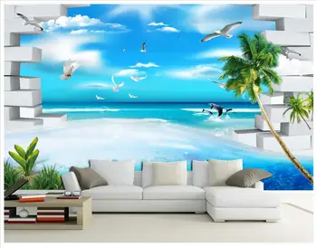 3D sienų freskomis tapetai užsakymą nuotrauką freskos Kraštovaizdžio 3D gražus švieži jūros vaizdas gyvenamasis kambarys su sofa-lova, TV foną, sienų freskomis