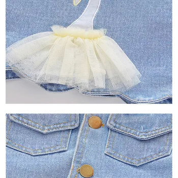 SAGACE 3t-8t girls cartoon Swan džinsinis švarkas ilgomis rankovėmis siūlai sijonas, dviejų dalių komplektas rožinė Swan Spausdinti Džinsinio Striukė Komplektus, Rinkinius