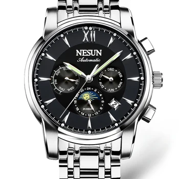 Šveicarija Prabangos Prekės NESUN Žiūrėti Vyrų Automatinis Mechaninis laikrodis relogio masculino Šviesos Daugiafunkcinis laikrodis N9805-1