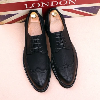 Britų stiliaus vyrų atsitiktinis verslo oficialią vestuvių suknelė originali oda bullock batai raižyti brogue batų ponai juodos spalvos sportbačiai