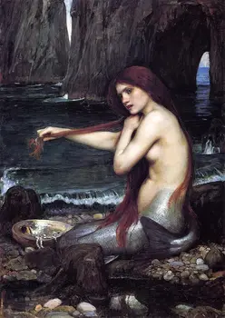 John William Waterhouse: Mermaid ŠILKO PLAKATAS Dekoratyvinis dažymas 24x36inch