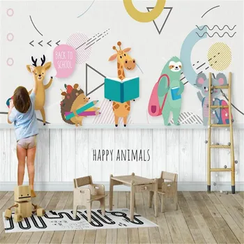 Milofi gamyklos užsakymą tapetai, freskos 3D animacinių filmų gyvūnų žirafa ežys koala vaikų kambario sienos fone
