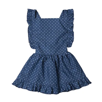 Bamblys Kūdikių Mergaičių Saldus Rankovių Princesė Šalis Suknelė Atgal Blue Dot Kirsti Šalies Blue Dot Suknelė 1-6T