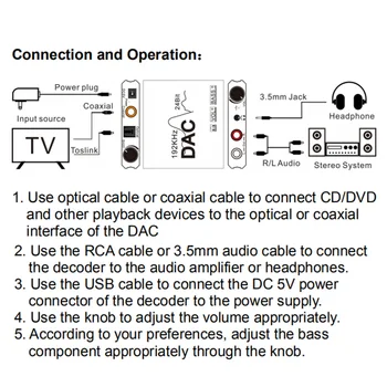 Stereo dekoderis Optinio Pluošto Audio Adapteris Metalo Skaitmeninio Į Analoginį Keitiklis Bendraašius Toslink 192KHz Namų Kino 3,5 mm Lizdas
