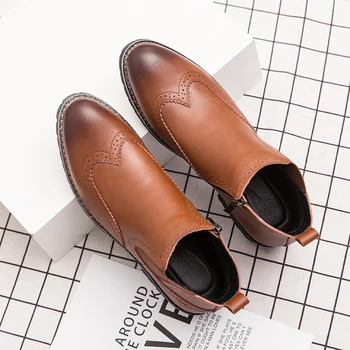 2019 naują pavasario ir rudens odiniai batai Brock žmonių smailianosiai batai aukštos kokybės Britų stiliaus trumpas didelis juodos spalvos vyriški batai