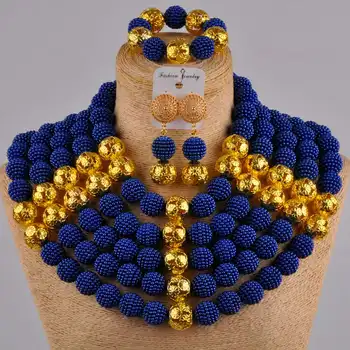 Royal blue afrikos juvelyrika nustatyti nigerijos karoliukai imituojamas perlų vėrinį moterų FZZ28