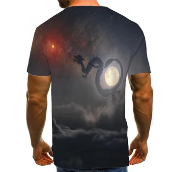 Vyriški Dragon Marškinėliai 3D Print T-Shirt Nuryti Žvaigždžių Grafinis Tees Žvaigždynas Viršūnės