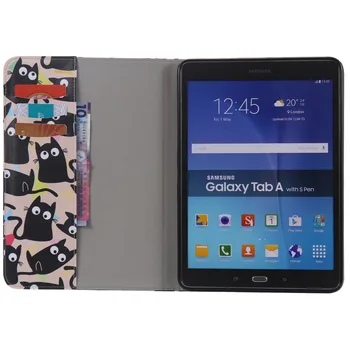 Mielas Animacinių filmų Gėlių Kortelės Lizdas Stovėti Apversti PU Odos Coque Case For Samsung Galaxy Tab 9.7