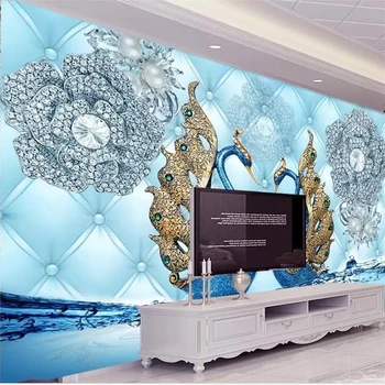Beibehang Tapetai užsakymą gyvenimo kambario, miegamasis freskos prabanga 3d gulbė deimantų žiedų vanduo modelio papuošalus TV fono Sienos