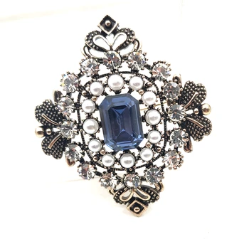 Royal Antikvariniai Sidabro Tonas Atidaro Imitavo Perlai Grupių Blue Stone Art Deco Aikštėje Broaches Smeigtukai, bižuterijos Moterims Medžiaga