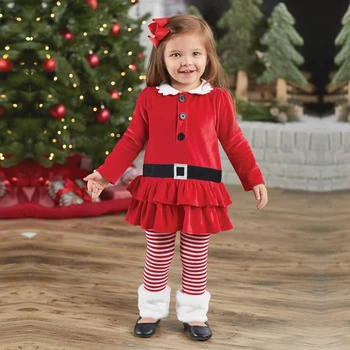2019 Kalėdų ilgomis rankovėmis vaikų drabužių rinkiniai velvetas viršūnes+medvilnė kelnės 2 gabalas kūdikių mergaičių mados naujųjų metų costumeMCC007