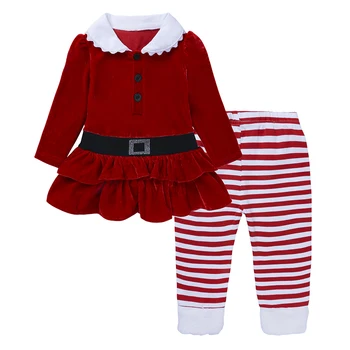 2019 Kalėdų ilgomis rankovėmis vaikų drabužių rinkiniai velvetas viršūnes+medvilnė kelnės 2 gabalas kūdikių mergaičių mados naujųjų metų costumeMCC007