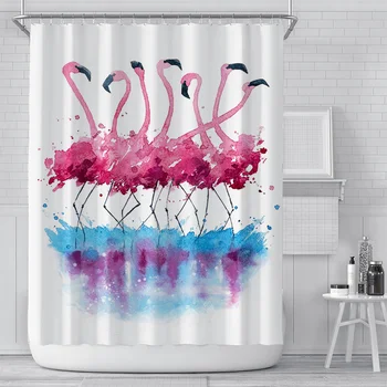 Flamingo Tapyba Spausdinti Dušo Užuolaidos Vandeniui Geometrinis Susiuvimo Flamingo Vonios Užuolaidų Frabic Poliesteris Vonios Uždanga