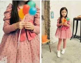 Suknelė pavasarį vaikų suknelė tikroji mergautinė vėjo banga taško, Pietų Korėja medvilnės suknelė