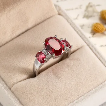 Moterų Papuošalus 925 Sidabro Žiedai Granatų Raudona Ovalo formos Cirkonis Vestuvių Žiedas